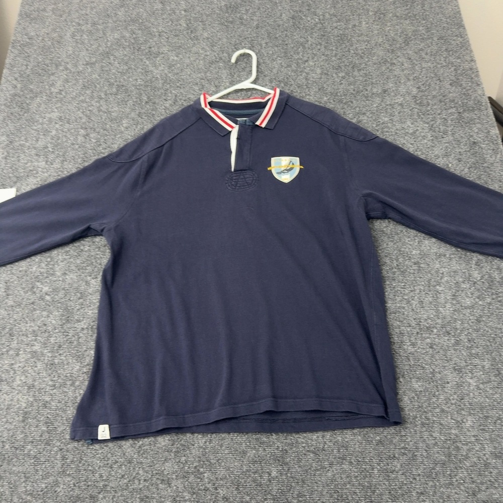 Cuffys of Cape Cod Rugby Shirt Mens M Blue Cotton Elbow Patch Regatta Preppy